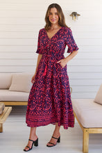 Load image into Gallery viewer, Nyla Navy/Pink/Red V Neck Maxi Dress