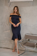 Load image into Gallery viewer, Juliette Off Shoulder Fishtail Ink Evening Dress