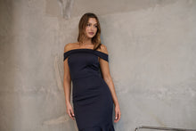 Load image into Gallery viewer, Juliette Off Shoulder Fishtail Ink Evening Dress
