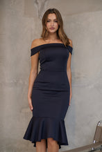 Load image into Gallery viewer, Juliette Off Shoulder Fishtail Ink Evening Dress