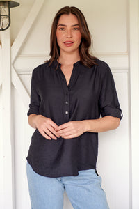 McKenzie Black Long Sleeve Johnny Collar Shirt