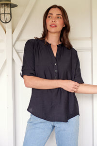 McKenzie Black Long Sleeve Johnny Collar Shirt