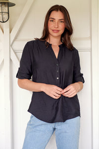 McKenzie Black Long Sleeve Johnny Collar Shirt