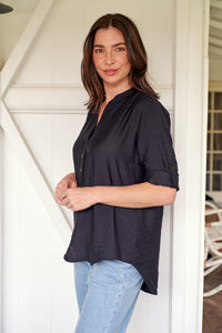 McKenzie Black Long Sleeve Johnny Collar Shirt