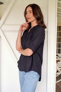 McKenzie Black Long Sleeve Johnny Collar Shirt