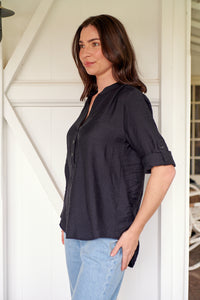 McKenzie Black Long Sleeve Johnny Collar Shirt