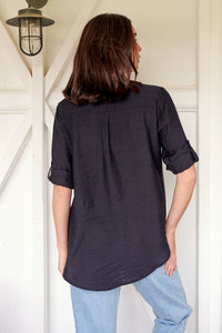 McKenzie Black Long Sleeve Johnny Collar Shirt