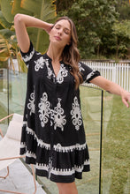Load image into Gallery viewer, Rosie Black/White Bold Print Smock Dress