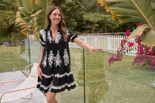 Load image into Gallery viewer, Rosie Black/White Bold Print Smock Dress