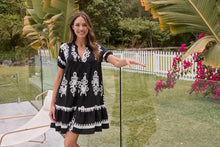 Load image into Gallery viewer, Rosie Black/White Bold Print Smock Dress