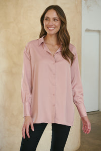 Kristy Satin Oversized Blush Button Up Shirt