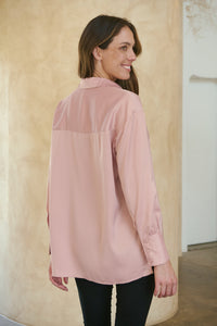 Kristy Satin Oversized Blush Button Up Shirt