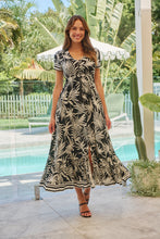 Load image into Gallery viewer, Leilani Black/White Palm Print Summer Maxi Dress