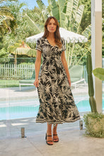 Load image into Gallery viewer, Leilani Black/White Palm Print Summer Maxi Dress