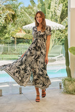 Load image into Gallery viewer, Leilani Black/White Palm Print Summer Maxi Dress