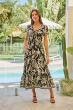 Load image into Gallery viewer, Leilani Black/White Palm Print Summer Maxi Dress