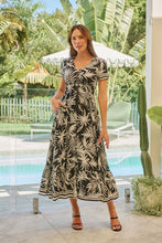 Load image into Gallery viewer, Leilani Black/White Palm Print Summer Maxi Dress