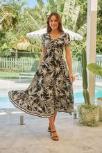 Load image into Gallery viewer, Leilani Black/White Palm Print Summer Maxi Dress