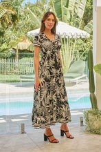 Load image into Gallery viewer, Leilani Black/White Palm Print Summer Maxi Dress