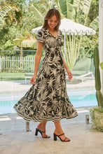 Load image into Gallery viewer, Leilani Black/White Palm Print Summer Maxi Dress