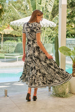 Load image into Gallery viewer, Leilani Black/White Palm Print Summer Maxi Dress
