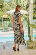 Load image into Gallery viewer, Leilani Black/White Palm Print Summer Maxi Dress