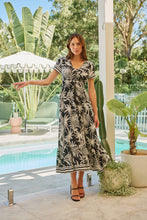 Load image into Gallery viewer, Leilani Black/White Palm Print Summer Maxi Dress