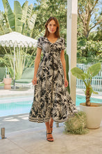 Load image into Gallery viewer, Leilani Black/White Palm Print Summer Maxi Dress
