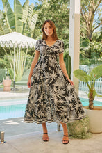 Load image into Gallery viewer, Leilani Black/White Palm Print Summer Maxi Dress