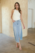 Load image into Gallery viewer, Bella Light Wash Split Front Denim Midi Skirt