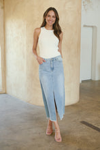 Load image into Gallery viewer, Bella Light Wash Split Front Denim Midi Skirt