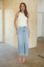 Load image into Gallery viewer, Bella Light Wash Split Front Denim Midi Skirt