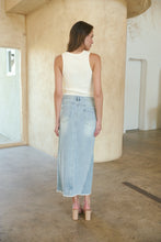 Load image into Gallery viewer, Bella Light Wash Split Front Denim Midi Skirt