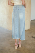 Load image into Gallery viewer, Bella Light Wash Split Front Denim Midi Skirt