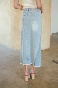 Bella Light Wash Split Front Denim Midi Skirt