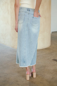 Bella Light Wash Split Front Denim Midi Skirt