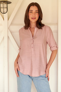 McKenzie Musk Pink Long Sleeve Johnny Collar Shirt
