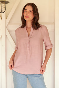 McKenzie Musk Pink Long Sleeve Johnny Collar Shirt