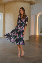 Load image into Gallery viewer, Piper Black/Purple Mesh Cross Over Dress