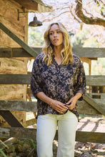 Load image into Gallery viewer, Kiara Navy/Beige Floral Print Johnny Collar Shirt