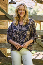 Load image into Gallery viewer, Kiara Navy/Beige Floral Print Johnny Collar Shirt