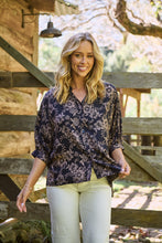 Load image into Gallery viewer, Kiara Navy/Beige Floral Print Johnny Collar Shirt