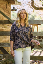 Load image into Gallery viewer, Kiara Navy/Beige Floral Print Johnny Collar Shirt