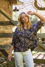 Load image into Gallery viewer, Kiara Navy/Beige Floral Print Johnny Collar Shirt