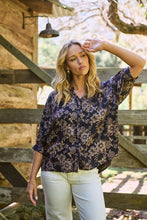 Load image into Gallery viewer, Kiara Navy/Beige Floral Print Johnny Collar Shirt