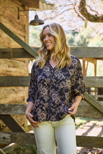 Load image into Gallery viewer, Kiara Navy/Beige Floral Print Johnny Collar Shirt