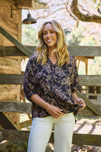 Load image into Gallery viewer, Kiara Navy/Beige Floral Print Johnny Collar Shirt