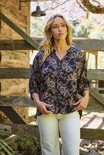 Load image into Gallery viewer, Kiara Navy/Beige Floral Print Johnny Collar Shirt