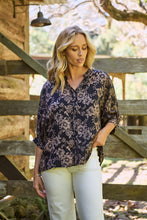 Load image into Gallery viewer, Kiara Navy/Beige Floral Print Johnny Collar Shirt