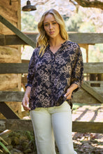 Load image into Gallery viewer, Kiara Navy/Beige Floral Print Johnny Collar Shirt
